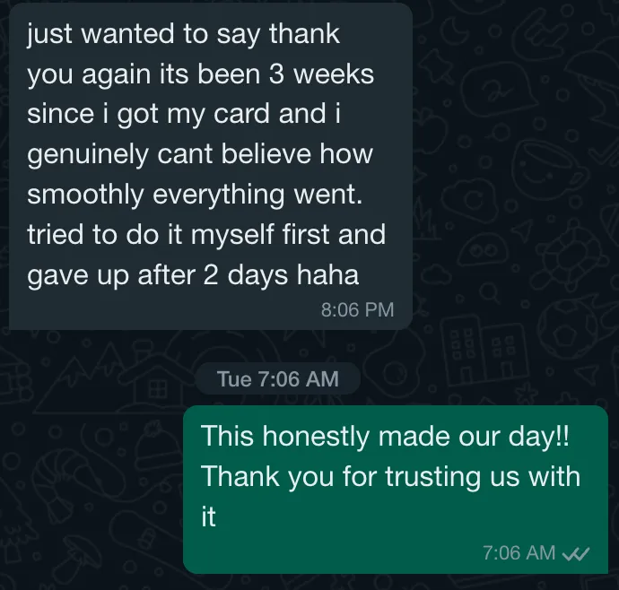 Client WhatsApp message