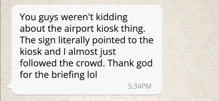Client WhatsApp message