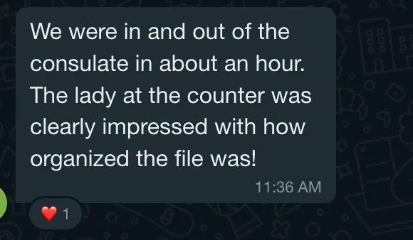 Client WhatsApp message